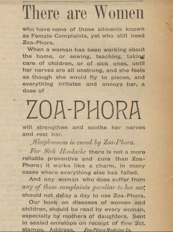 Sharon Carlson and her husband live in a house built in the 1880s by Richard and Mary Pengelly. Richard was a Methodist minister who later became a physician and created Zoa-Phora. Advertised as "a woman's friend."