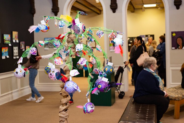 The "Class Act" youth show includes a display of bird ornaments by elementary students.