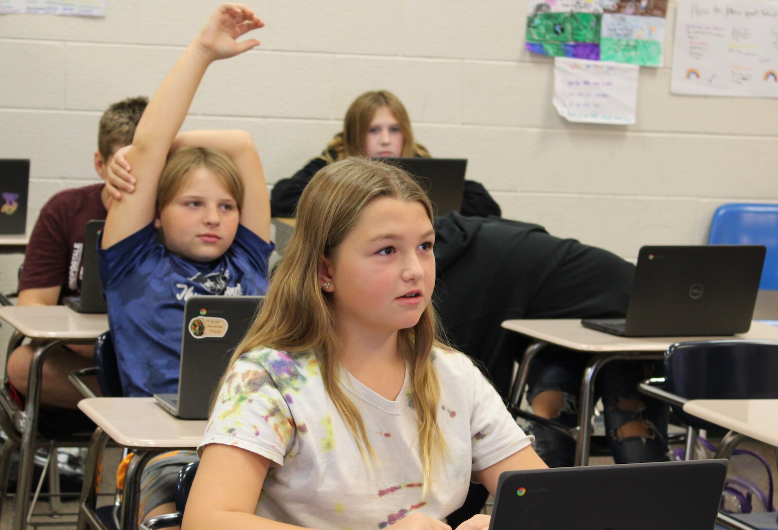 Three Rivers Middle Schoolers participate in a TRAILS session during their sixth-grade team leadership class.