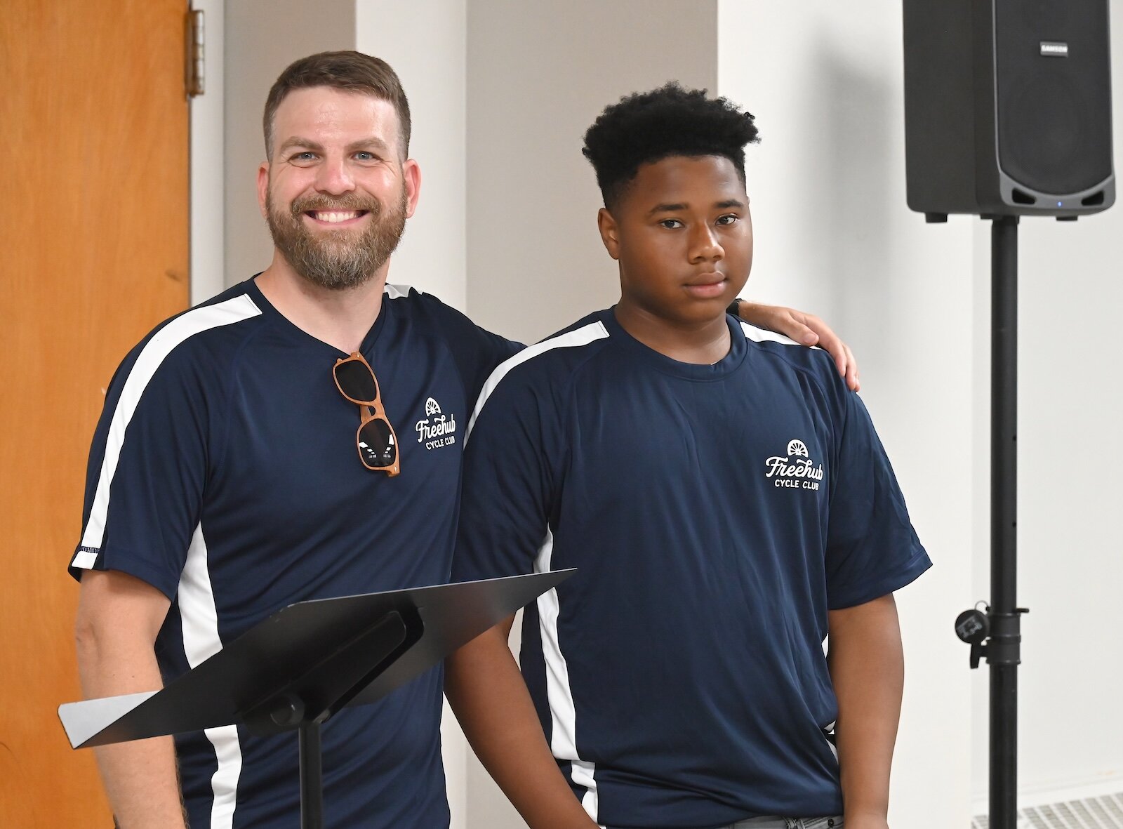 Colin Sherfield and Ja'zevion Evans pose for a graduation photo.
