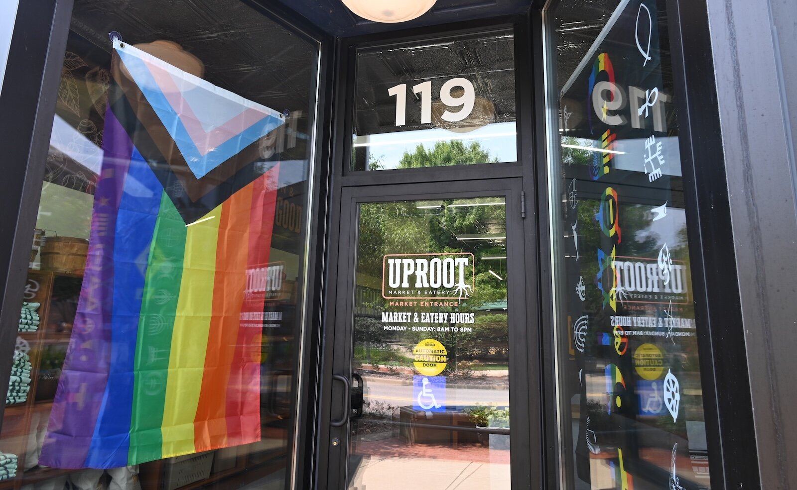 One of the front door entrances to Uproot Market and Eatery