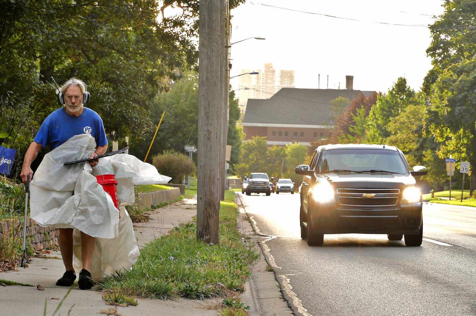  Thomas Kostrzewa, a Western Michigan University professor who lives on Prospect takes regular litter-collecting treks along West Main.