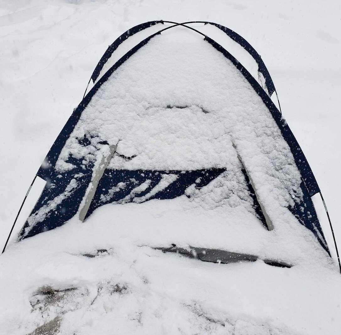 Within two hours, this tent donated to help someone living outdoors, was covered by snow within two hours of the heavy snow on Nov. 18, 2022.