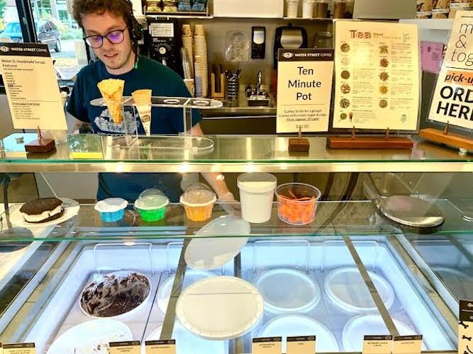 Along with coffee lattes, brewed coffee,  smoothies and other items, . Water Street Coffee Joints has a new selection of house-made ice creams and sorbets served by the scoop.