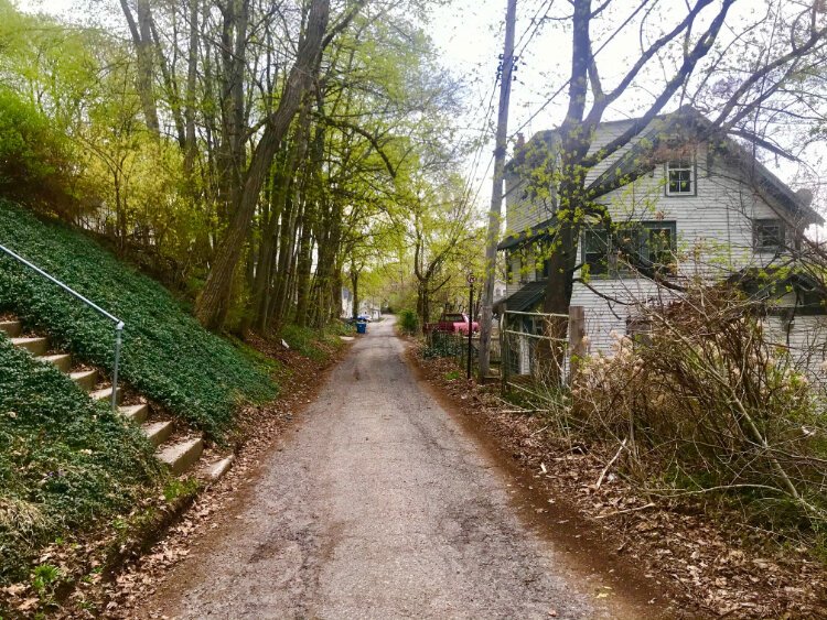 These stairs lead from narrow Ingleside Terrace to a house on part of the steep hill that rises from Douglas Avenue.