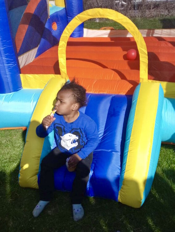 A family member brought a bouncing play toy and a tent for Wilder's family to enjoy while he was quarantined in their house. During the time he was confined to his bedroom, Wilder missed the celebration of two family birthdays while quarantined.