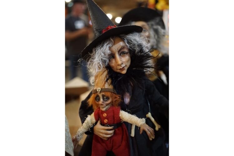 Dolls created by Jennie Hepler-Takens, owner of Bewitching Peddlers of Halloween.