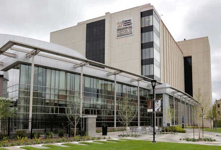 The Western Michigan University Homer Stryker M.D. School of Medicine, shown at East Lovell and Portage streets in downtown Kalamazoo, will be a big beneficiary of the $550 million gift.