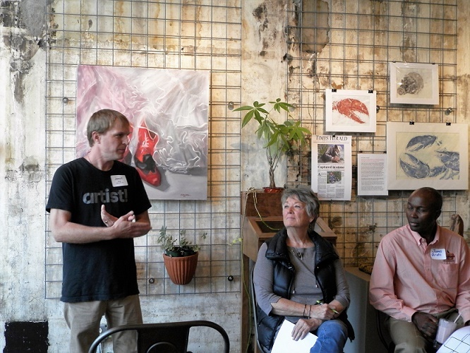 Artist and teacher Jason Stier met with his class at the Gold Rodent Art Gallery, the perfect venue for talking about the importance of art.