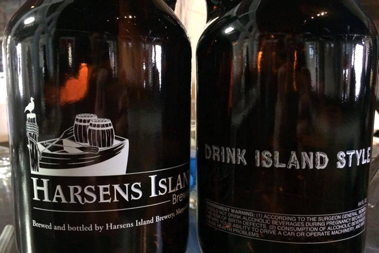 Growlers of beer at Harsens Island Brewery.