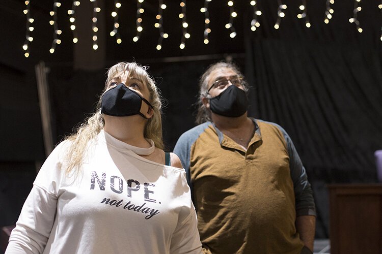 Regina Spain, Enter Stage Right (ESR) Executive Director, and Marty Garavaglia participate in an ESR Improv Lab at The Citadel Stage on Sunday, March 21, 2021.
