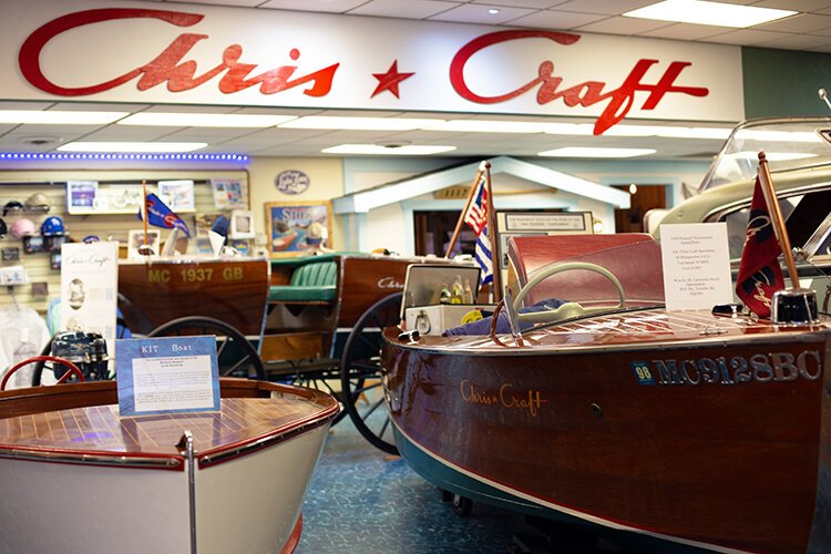 The Maritime Museum in Algonac, Michigan, has a large collection of Gar Wood and Chris-Craft Boats on display including boating memorabilia, posters, and other nautical artifacts.