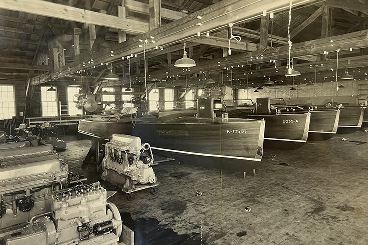Engine department at Chris Smith & Sons Boat Co in Algonac, Michigan.