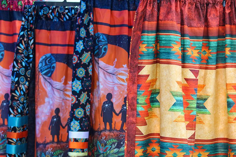 Blankets featuring indigenous artwork were available at vendor booths during Clay Days.
