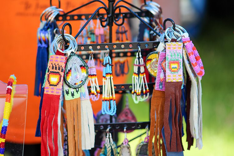A vendor booth during Clay Days features handmade, traditional beaded jewelry and accessories.