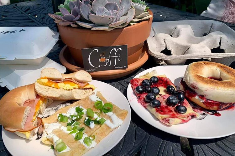 Coffi specializes in sweet or savory blintzes and bagels, topped with berry puree or Canadian bacon, cheese or green onion. 