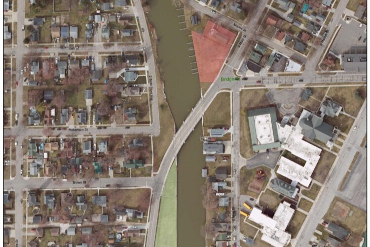 The marina site on the Belle River in Marine City is highlighted in red.