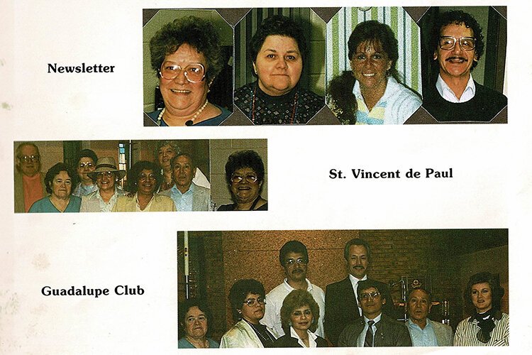 Our Lady of Guadalupe Hispanic Mission administration in the 1988 directory, Jesus Castillo Jr. pictured third from right in the Guadalupe Club.