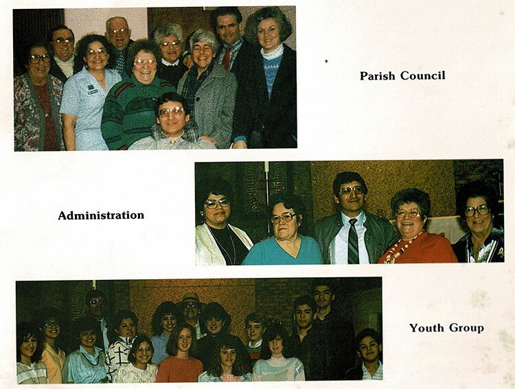 Jesus Castillo Jr. (third from left in middle photo) served in many areas of Our Lady of Guadalupe Mission including the Parish Council, administration, and youth group.