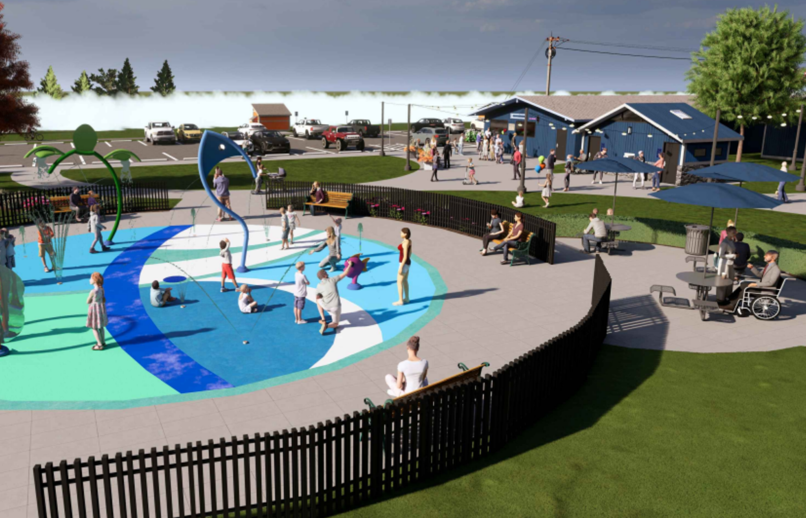 Digital rendering of the splash pad at Marine City's new community center.