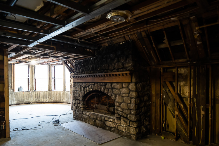 Old details, like this fireplace, will accompany modern amenities at the renovated hotel.