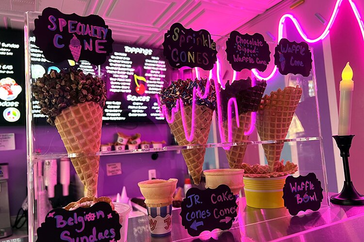 A variety of cone options are displayed at Hippy Dippy Creamery, located at 312 E. Huron Blvd. in Marysville.