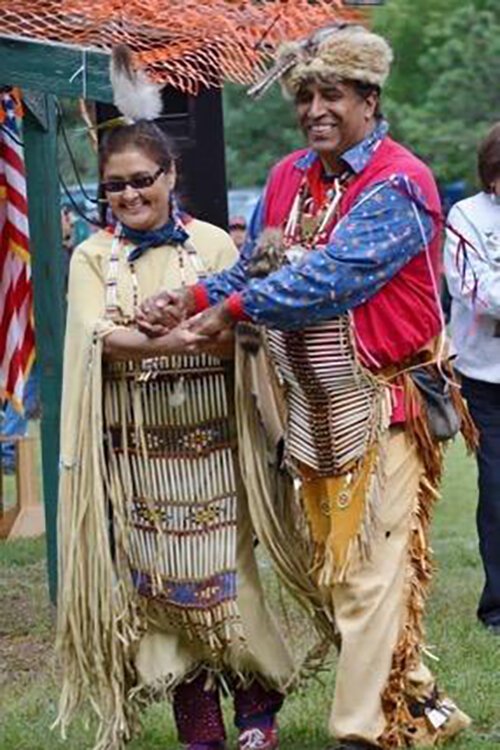 Joe and Joan Jacobs dance at the Saganing pow-wow.