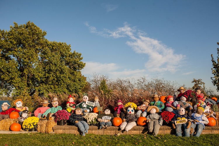 Scarecrows adorn the landscape at Palmer Park in St. Clair