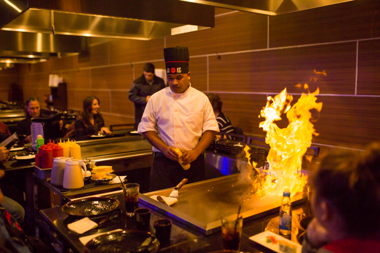 Flaming food is part of the experience at Tokyo.