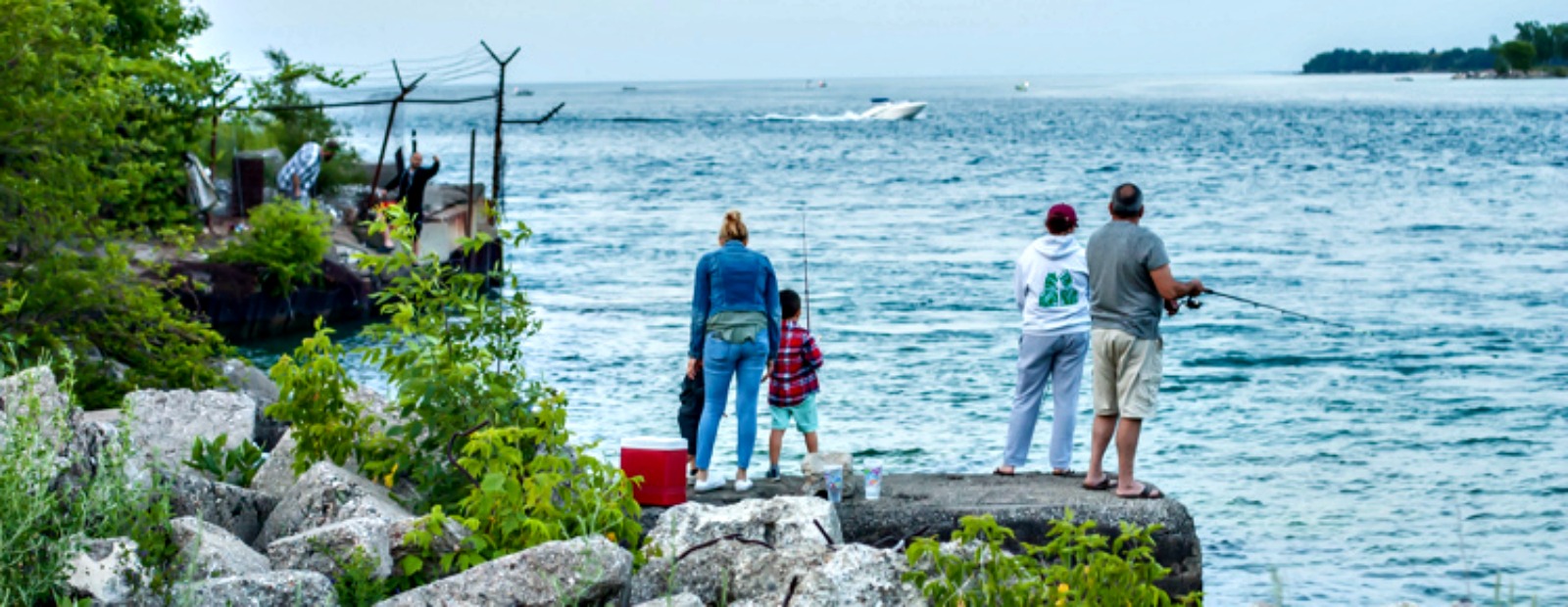 A family enjoys some time fishing