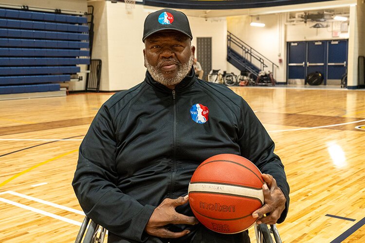 Lee Montgomery, National Wheelchair Basketball Association (NWBA) Hall of Fame Player, poses for a photo before officiating the 3rd annual Wolverine Invitational held at St. Clair County Community College Sept. 28-Oct. 1, 2023.