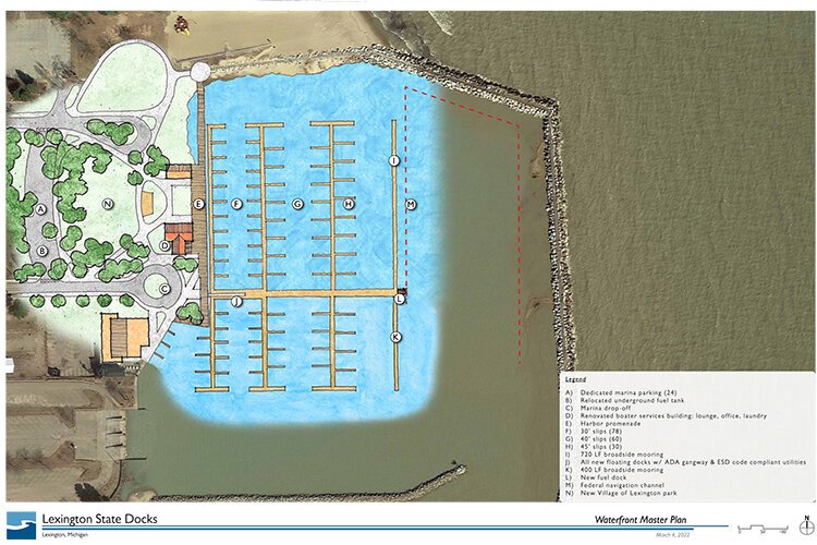 The Village of Lexington 2020 Master Plan concept art for the marina and docks.