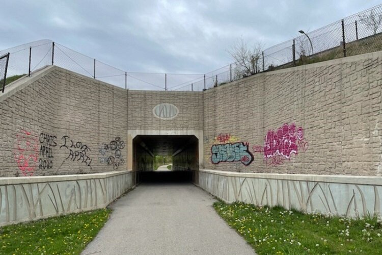 Military Street tunnel with graffiti.