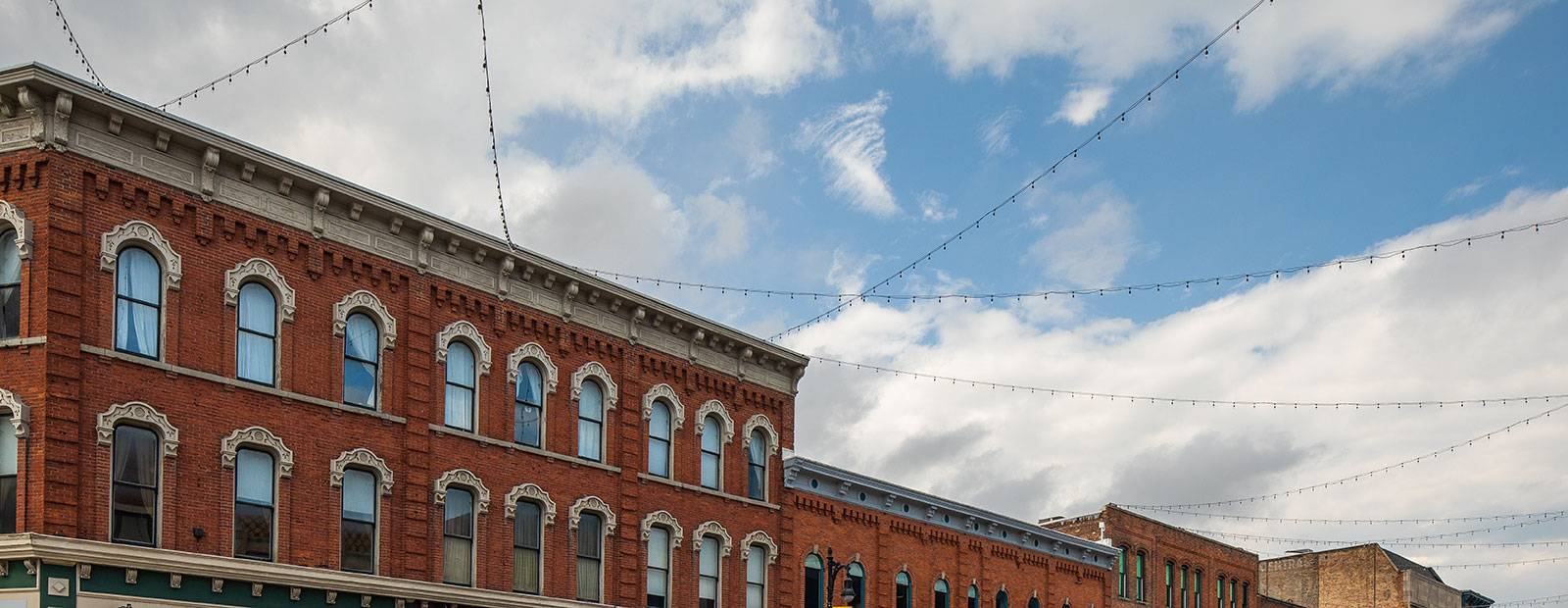 Lights are strung across the buildings of downtown Port Huron.