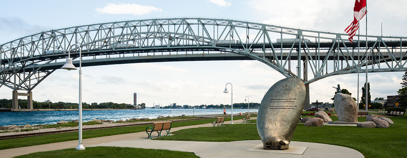 Art adorns the boardwalk in Port Huron near the Blue Water Bridge
