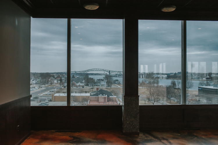 The view from the dining room overlooking the river and the iconic Blue Water Bridge.