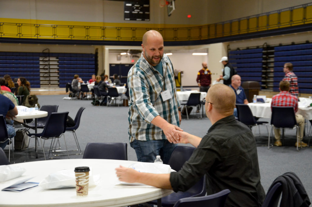 Matt Brooks greets guests at Startup School./Courtesy Anson Pavlov/Finch Multimedia