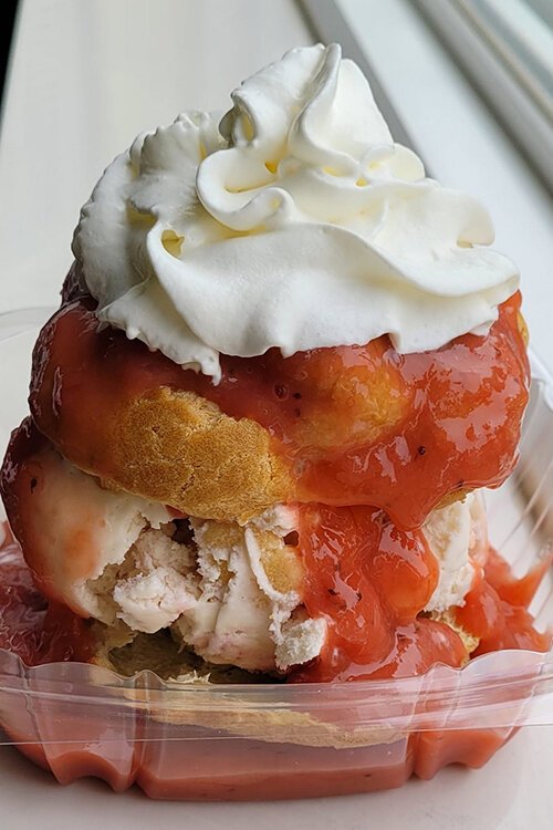 The strawberry rhubarb cream puff is a seasonal treat available at Scoops of Lexington.