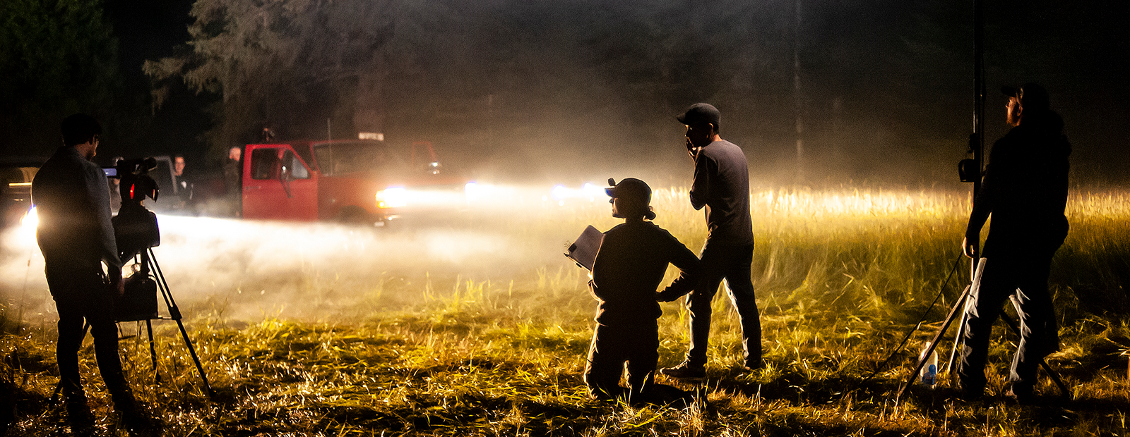 Seth Anderson (standing, center) and the crew on the set of Northbound, 2019