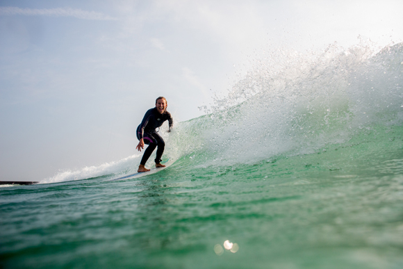 Ella Skrocki surfing near Frankfort.