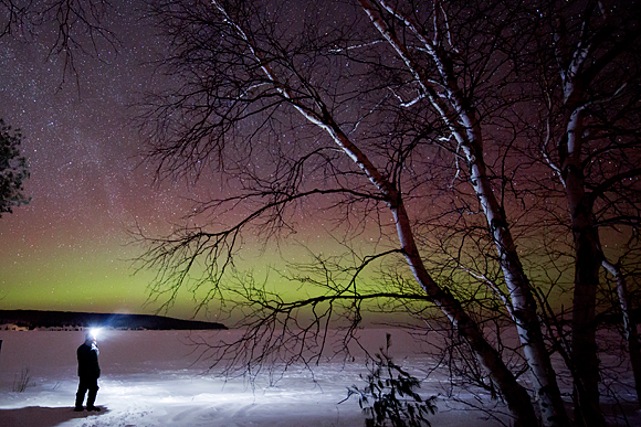 The aurora makes an appearance over Munising Bay