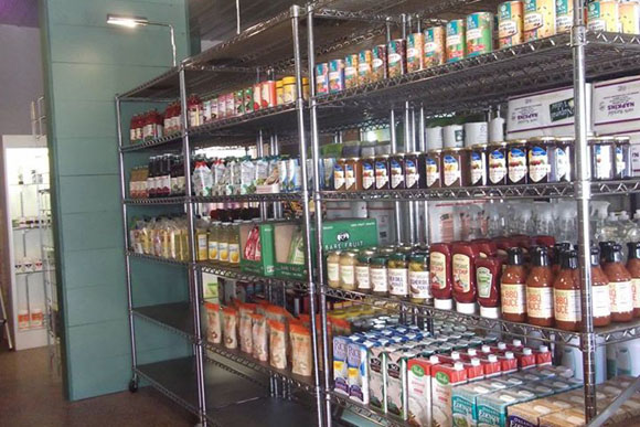 The store offers vegan and vegetarian products.