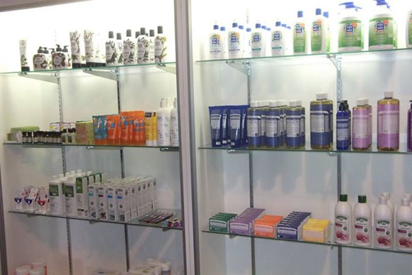 Organic and vegan household goods are also on shelves.