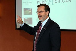  David Lorenz, the public relations manager for Travel Michigan, speaks at 2012's Upward Initiative tourism luncheon