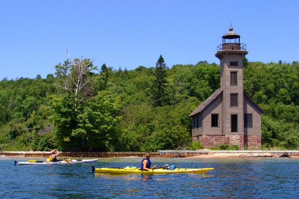 Kayaking past East Channel Lighthouse, Munising