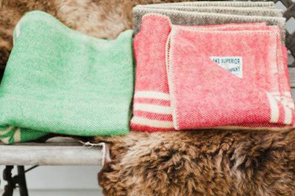 Some of the woolen blankets available from Lake Superior Woolen.