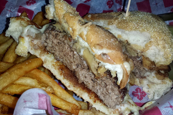 The mushroom Swiss burger at Carla's Cozy Inn.