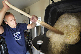 Chris Gethers brews a new batch at Pictured Rocks Brewing.
