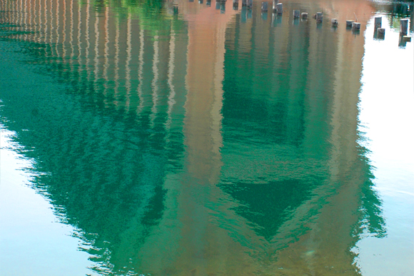 A reflection of the ore dock in Marquette's lower harbor. 