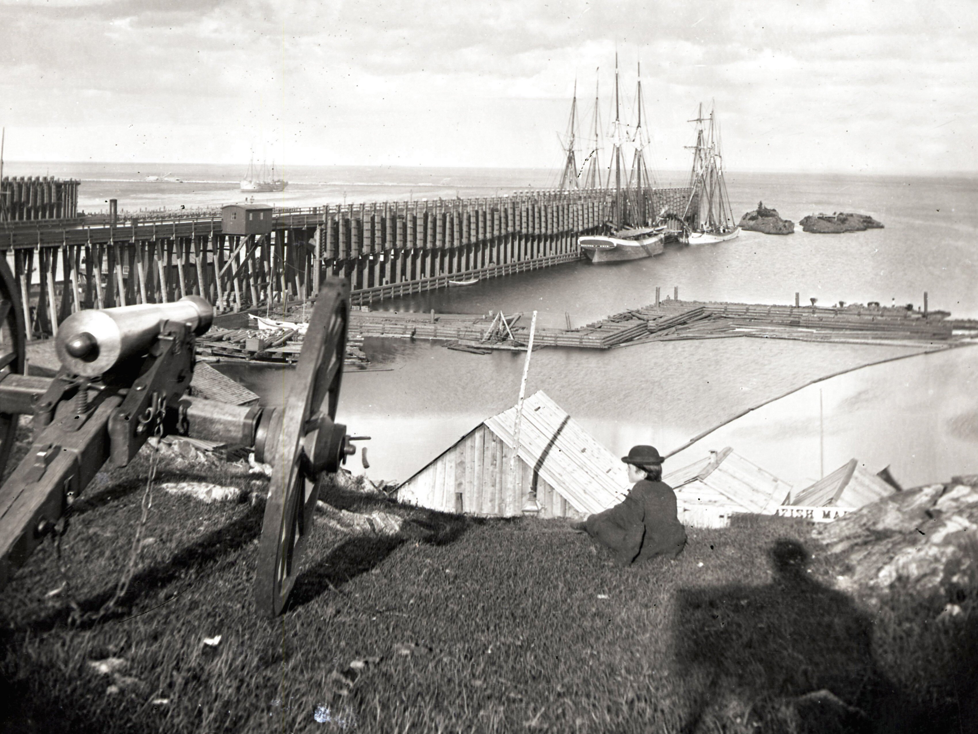 A cannon overlooks the harbor in Marquette.